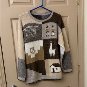 Vintage alpaca patchwork brown handmade cottage core ugly Christmas